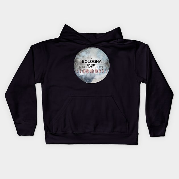 Bologna, Emilia-romagna, Italy, Watercolor Design with Latitude & Longitude Map Coordinates Kids Hoodie by MapYourWorld